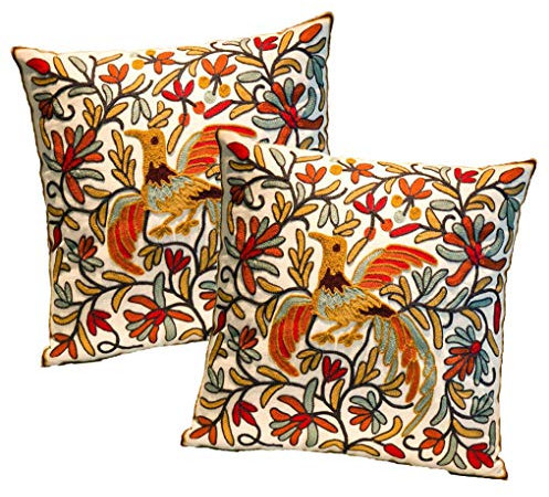 Set of 2 Embroidery Yellow Bird Cushion Covers 45 x 45 cm Pillow Case Pillowcases Decorative Square Throw Pillow Case Protectors Bedroom Living Room 18x18 Inches #8