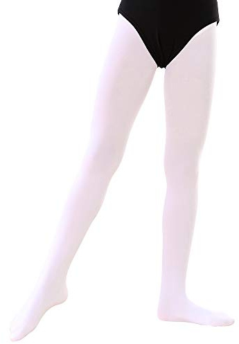 Soudittur Medias de Ballet Danza Para Niñas y Mujer 90 DEN en Blanco, S (110-125 cm)
