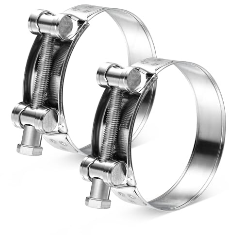 AKIHISA T-Bolt Hose Clamp,60-63mm OD Range 304 Stainless Steel Pipe Strap Clamp, Adjustable Heavy Duty Tube Clamp (2Pack, 2.36 to 2.48)