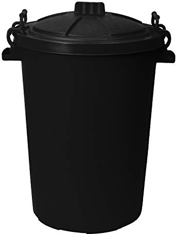 50L 50 Litre Heavy Duty Plastic Clip Lock Lid Bin - Black, Single Bin - for Indoor or Outdoor Use for Collection of Rubbish, Waste or Storage of Animal Feed.