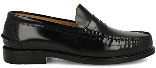 PAYMA - Mocasin de Piel para Hombre. Hechos en España. Zapato Clasico Antifaz y Borlas para Caballero. Piso de Goma Muy Flexible. Piel Antiarrugas. Color: Negro Antifaz, Talla EU 42