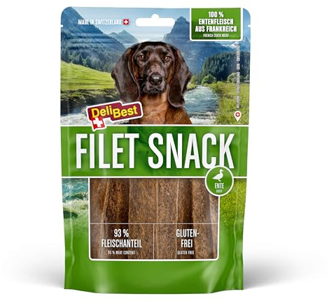 DeliBest Filet Snack aus Entenfleisch I Hundesnacks getreidefrei I Hundeleckerli als sortenreine Protein- und Energiequelle I Hundesnack mit hohem Fleischanteil I 90 g