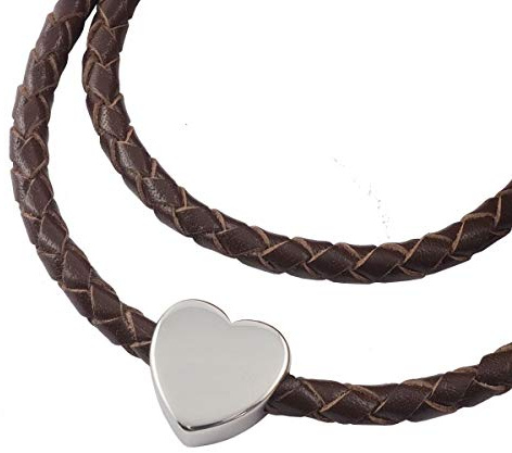 König Design Lederkette Anhänger mit Herz Lederband Leder-Armband 4 mm Damen Halskette Braun 50 cm lang mit Hebeldruckverschluss geflochten