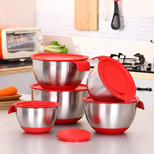 FOReverweihuajz Stainless Steel Mixing Bowl Lid Grater Cake Salad Food Container Egg Beating Bowls with Handle and Scale Kitchen Cooking Bakeware 20cm Bowl+Lid+Grater