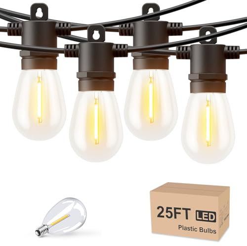 Svater Outdoor String Lights LED 25 FT, Patio Lights for Outside Waterproof IP65 with Shatterproof LED Bulbs, Cafe Bistro Backyard Balcony Hanging Light Warm White