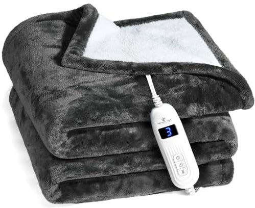 Medical king Heated Blanket, Machine Washable Extremely Soft & Comfortable Electric Blanket Throw Fast Heating with Hand Controller 10 Heating Settings & auto Shut-Off (Gray, 50 x 60)