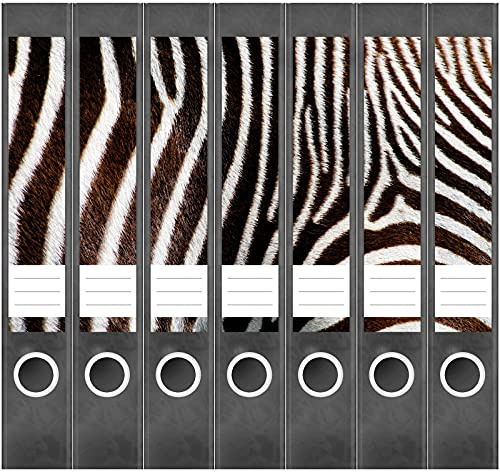 Etiketten für Ordner | Tier Fell Zebra | 7 Aufkleber für schmale Ordnerrücken | Selbstklebende Design Ordneretiketten Rückenschilder