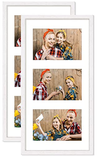ATOBART 19x38 cm Imagen de estructura de imagen de madera maciza, marco de opcionales, marco para fotografía o imagen,3-10x15cm imágenes, 2 imágenes blancas