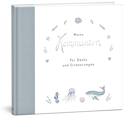 mintkind® Gästebuch Meine Kommunion – Wal Design, Erinnerungsalbum | Buch und Fotoalbum zum Selbstgestalten für Mädchen und Jungen – personalisiertes Geschenk zur Feier