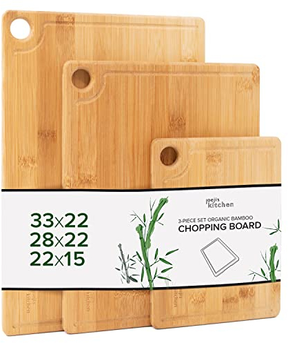 Joeji's Kitchen Set of 3 Chopping Board Heavy-Duty Bamboo Cutting Boards - 20x15 cm 28x22 cm & 33x22 cm Wooden Chopping Boards for Kitchens