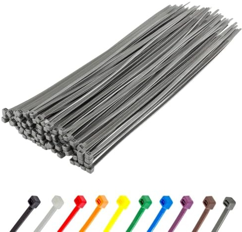 Gocableties Silver Cable Ties, 300mm x 3.6mm, Pack of 100, 12” Premium Nylon Zip Ties, Multi-Purpose Plastic Tie Wraps, Secure Self-Locking Mechanism, for Home, Garden, Office and DIY