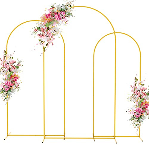 Wokceer Hochzeitsbogen-Hintergrundständer, 3 Stück, goldfarben, Metallbogen-Hintergrund, Ständer für Geburtstagsparty, Hochzeit, Zeremonie, Babyparty, Gartenballon, Bogen, Dekoration