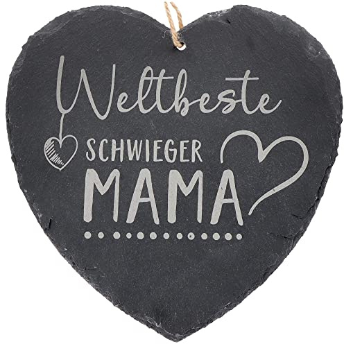 Spruchreif | Großes Schieferherz mit Gravur | Schieferherz mit Spruch Schwiegermama | Schiefertafel in Herzform mit Kordel | Schieferschild | Dekoherz | Geschenk Schwiegermutter | Muttertag
