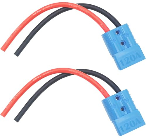 CESFONJER Connettore Batteria, 2 Set 120A 600V Connettore Rapido della Batteria, Batteria Quick Disconnect/Connect Plug, con Cavo 6 AWG 25cm, per Barca, Roulotte, Auto, Camper (Blu)