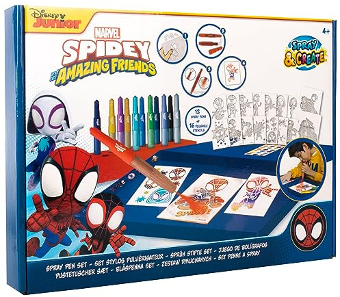 Disney – Spidey – spraystiftset Deluxe – målarpennor för barn – målningsset med färgpennor och målarbilder – SP22368