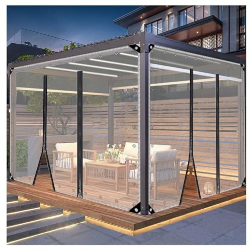ZHENGQIAN Zipper door transparent tarpaulin,clear Tarps Heavy Duty PVC Waterproof,Tarp to Cover The Sun and Rain,Outdoor transparent waterproof cloth curtain,For gazebo/curtain(H2.9xW8m/H9.5xW26.2ft)