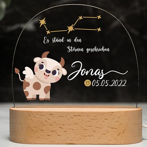 Kidsmood - Nachtlicht Kinder mit Wunschnamen, personalisierte Nachtlampe dimmbar - Mit niedlichem Tiermotiv als Personalisierte Geschenke Kinder zur Taufe, Geburt, Ostern & Babygeschenke