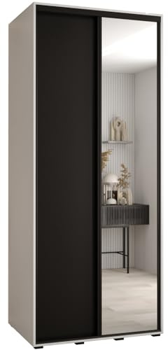 ABIKSMEBLE Davos 3 100 Armadio da Camera Doppio Scorrevole - Armadio Moderno con Specchio, Asta e Ripiani - 235,2x100x60 cm Bianco Nero Nero