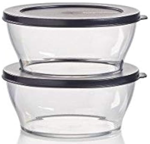 TUPPERWARE Klar Elegant 4,2 Tasse 990ml Schüssel 2er Set Schwarz Dichtung