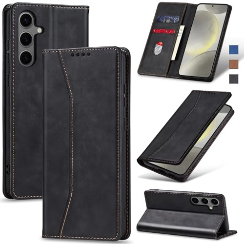 Jasonyu Funda para Samsung Galaxy S24 Plus, Cuero PU Carcasa, Tipo Libro Flip Case con Tarjetas y Cartera, Soporte Plegable, Cierre magnético, Capa (Negro)