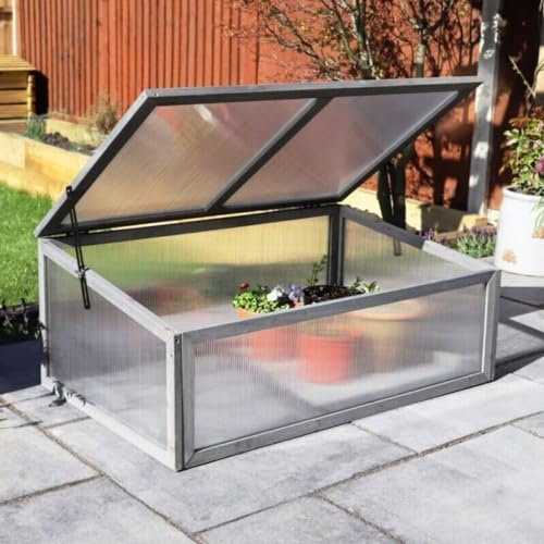 Garden Mile Wooden Mini Cold Frame Small Garden Greenhouse Growing Plant Protection Waterproof Weather Resistant Suitable for Outdoor Vegetables, Flowers and Seed Germination (Grey)