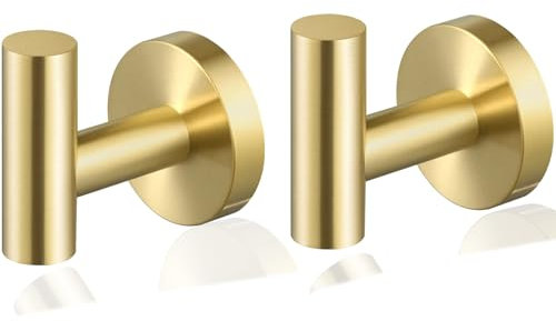 ieron 2 ganchos dorados para toallas, multifuncionales, gancho para colgar en la pared, gancho para bata para baño y cocina, acero inoxidable SUS304