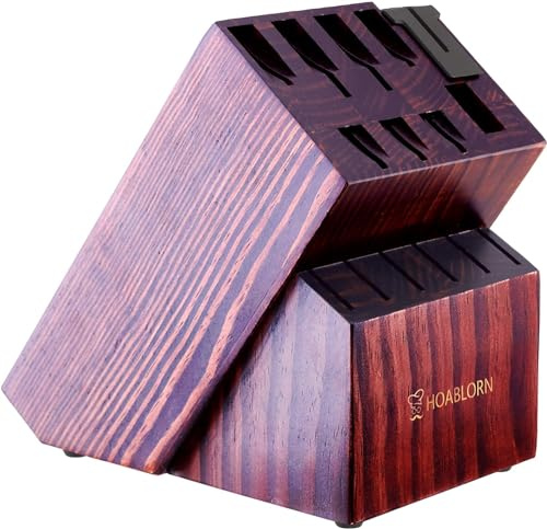 ChefHoablorn Wooden Knife Holder, Universal Kitchen Knife Holder with Built-in Sharpener, 15 Slots for Kitchen Counter, Without Knives
