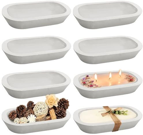 Royxen 8 Pack Dough Bowl for Candle 9.5 x 5.5 Inch, Wooden Dough Bowls Paulownia, Rustic Bowl Vintage, Dough Bowl Decor for Candle, White