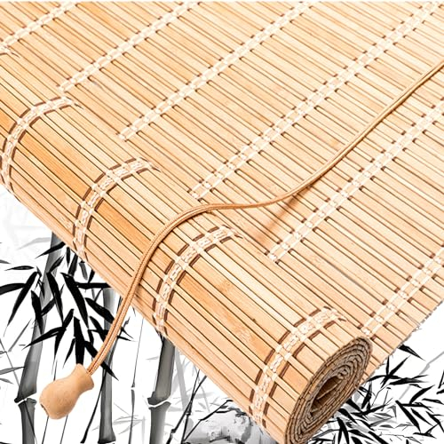 Natur Bambus-Rollo Jalousie,Bambusrollo Fenster Verdunklungsrollo Sonnenschutzrollos Sichtschutz Vorhänge Holz Jalousien,für Büro/Küche/Terrasse/Garten,Personalisierte (F-hb,110x240cm/44x95in)