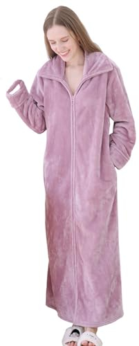 Verve Jelly Casual Nights Vestaglia da Donna in Pile con Cerniera, Maniche Lunghe, Spolverino, Abito da Salotto con Tasche Viola M