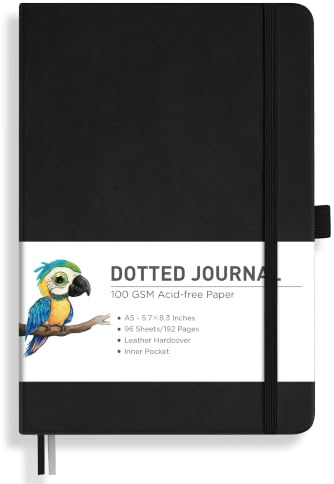 RETTACY Notizbuch A5 Dotted, Hardcover, 100g/m² Papier, 192 Seiten | Bullet-Dot-Journal ohne Ausbluten, 180° flach aufklappbar – Tagebuch für Erwachsene, Kreative & Studenten - Schwarz