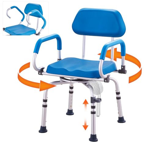 VEVOR Chaise de Douche Pivotante à 360°, Siège de Douche Réglable avec Bras Pivotants, Siège de Baignoire Rotatif Antidérapant, Capacité de Charge 135 kg, pour Personnes Âgées Handicapées Blessées