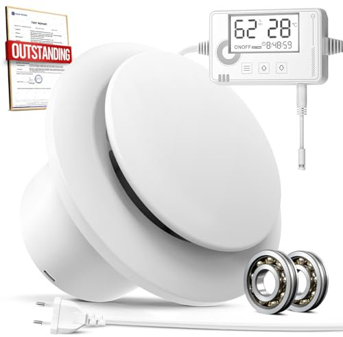 BUMSOU Aspiratore Bagno 100mm, Estrattore d'Aria con Sensore di Umidità, Sensore di Temperatura e Timer, Display Temperatura e Umidità in Tempo Reale Ventola Aspirazione Ventilatore Cucina Cantina
