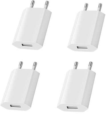 SIGANDG 4 Pièces Chargeur Rapide USB Adaptateur de Prise Universel 5V/1A,Embout Chargeur Adaptateur Universel,pour Smartwatch/Téléphone Portable/Écouteurs/Tablette