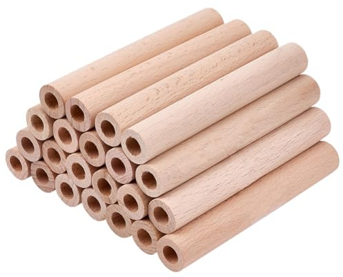 OLYCRAFT 24 Stück 10x1.5cm Runde Hohle Holzstäbe Mit 8mm Loch | Runde Holzdübelstangen, Hohlholzstäbchen, Unbehandelte Buchenholzstäbe, Für Heimwerker Bastel Und Kunstprojekte