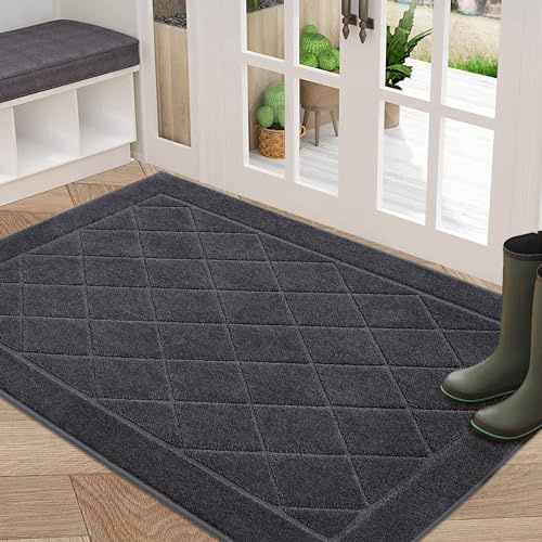 BEQHAUSE Dirt Trapper Door Mat 32 x 48, Doormat Non-Slip Entryway Rugs Washable, Dog Door Mat Stain Resistant and Absorbent Welcome Floor Mat for Front Back Door, Mud Wet Shoes & Paws, Dark Grey
