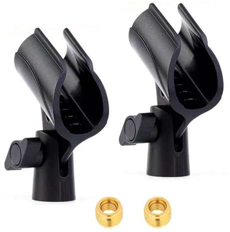 Lot de 2 clips de microphone pour support de micro, support de micro réglable avec adaptateur à vis de microphone de 1,5 cm à 9,5 mm, support universel pour microphone