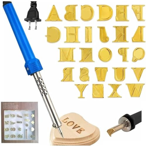 Wood Burner with Letters Stamps, Wood Burning Alphabet Kit, 26 Letters Copper Mold Set,Hot Stamps for Wood Burning Tool for Wood Leather Embossing Carving(26 Letters+24 Digital Symbols)