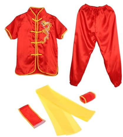 Suammiitstrieadea Disfraz chino tradicional de Wushu para adultos, niños, mujeres, niños y niñas, color amarillo 110, Rojo, 120 cm, 20