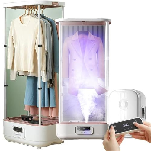 SAYEYBU Plancha De Vapor Vertical Automática Inalámbrica, con Tendedero Eléctrico con Control Remoto, para Secado Rápido De Ropa A Vapor,Blanca