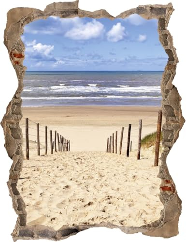 DesFoli Wandtattoo Weg zum Strand Nordsee - verschiedene Rahmentypen DW000012 Farbe Brauner Stein Hochformat, Größe 70 cm x 91 cm