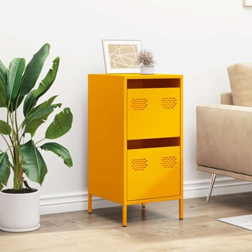 Natulvd Metallschrank mit 2 Schubladen, Stahlakzent-Sideboard, Buffetschrank, Kommode für Zuhause, Büro, Eingang, Wohnzimmer, Küche, Esszimmer, 35 x 39 x 73,5 cm (Gelb)