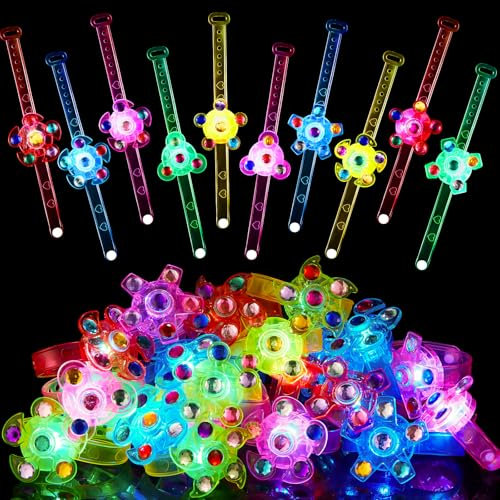SCIONE 12 bracelets tourne-tourne LED lumineux : remplissages sacs fête enfants, accessoires fête brillant noir, jouets boîte trésor, cadeaux anniversaire classe, petits cadeaux bas Noël adolescents,