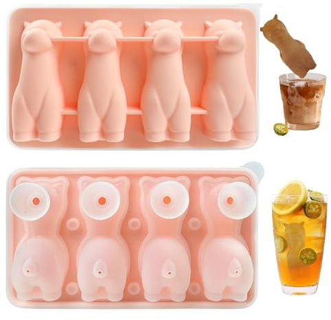 Silikon Eiswürfelform Alpaka, Ice Cube Tray Silicone, 4 Kammern Silikon Eiswürfelschalen Mit Deckel Für DIY Kaffee, Milch, Saft, Wiederverwendbar BPA-frei (Rosa)