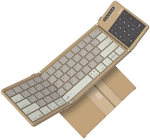 Nillkin Teclado plegable Bluetooth con panel táctil y almohadilla numérica, teclado portátil de bolsillo con teclas de tamaño completo, teclado inalámbrico con trackpad para 3 dispositivos, iPad