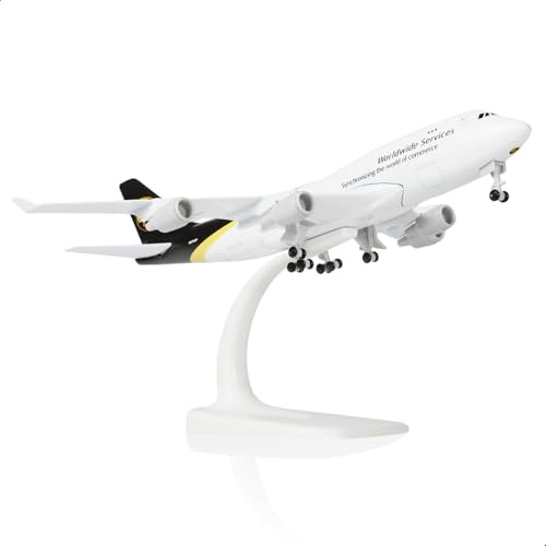 QIYUMOKE 1/300 747 Flugzeugmodell aus Metal für UPS mit Ausstellungsständer | Boeing 747 Metallflugzeugmodell aus Metall, Miniatur Sammlerstück mit Standfuß für Luftfahrtfans und Dekoration und Geschenk