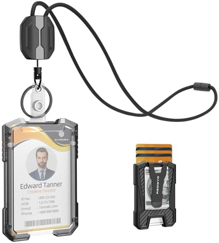 Oaridey einziehbares Schlüsselband mit Ausweishalter, Schlüsselanhänger Ausziehbar mit Id Card Holder, Schlüsselanhänger, Abreißbares Schlüsselband, für 5 Karten und 10 Bargeld, Tragkraft 115g