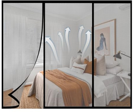 Schwarz 140x250cm Fliegengitter mit Magnetrahmen – Insektenschutz für Fenster und Türen Balkon/Terrasse, bohrfrei
