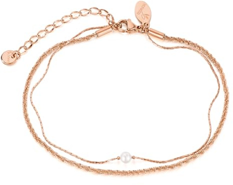 VICKWOOD Fußkettchen für Damen bis 30cm lang Perlen Armband Damen Gold-Halskette Set Edelstahl -Wasserfest Fussketten für Frauen - Gold/Silber/Rosegold