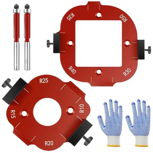 Lot de 2 gabarits de défonceuse en alliage d'aluminium – Modèles de précision pour le travail du bois (R10-R50) | Guide de coupe à l'arc pour meubles, armoires et cadres | Comprend des pinces de